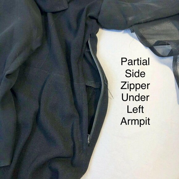 Vintage Black Dress With Sheer Long Sleeves & Collared Neckline Elegant Design - Picture 3 of 11